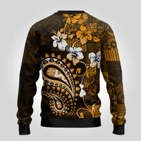 Fiji Masi Paisley With Hibiscus Tapa Ugly Christmas Sweater Gold Version LT01 - Polynesian Pride