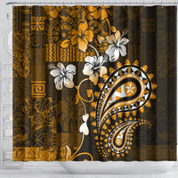 Fiji Masi Paisley With Hibiscus Tapa Shower Curtain Gold Version LT01 - Polynesian Pride