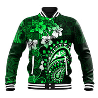 Fiji Masi Paisley With Hibiscus Tapa Baseball Jacket Green Version LT01 Unisex Green - Polynesian Pride
