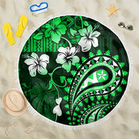 Fiji Masi Paisley With Hibiscus Tapa Beach Blanket Green Version LT01 One Size 150cm Green - Polynesian Pride