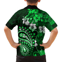 Fiji Masi Paisley With Hibiscus Tapa Family Matching Off Shoulder Long Sleeve Dress and Hawaiian Shirt Green Version LT01 - Polynesian Pride
