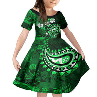 Fiji Masi Paisley With Hibiscus Tapa Family Matching Tank Maxi Dress and Hawaiian Shirt Green Version LT01 Daughter's Dress Green - Polynesian Pride