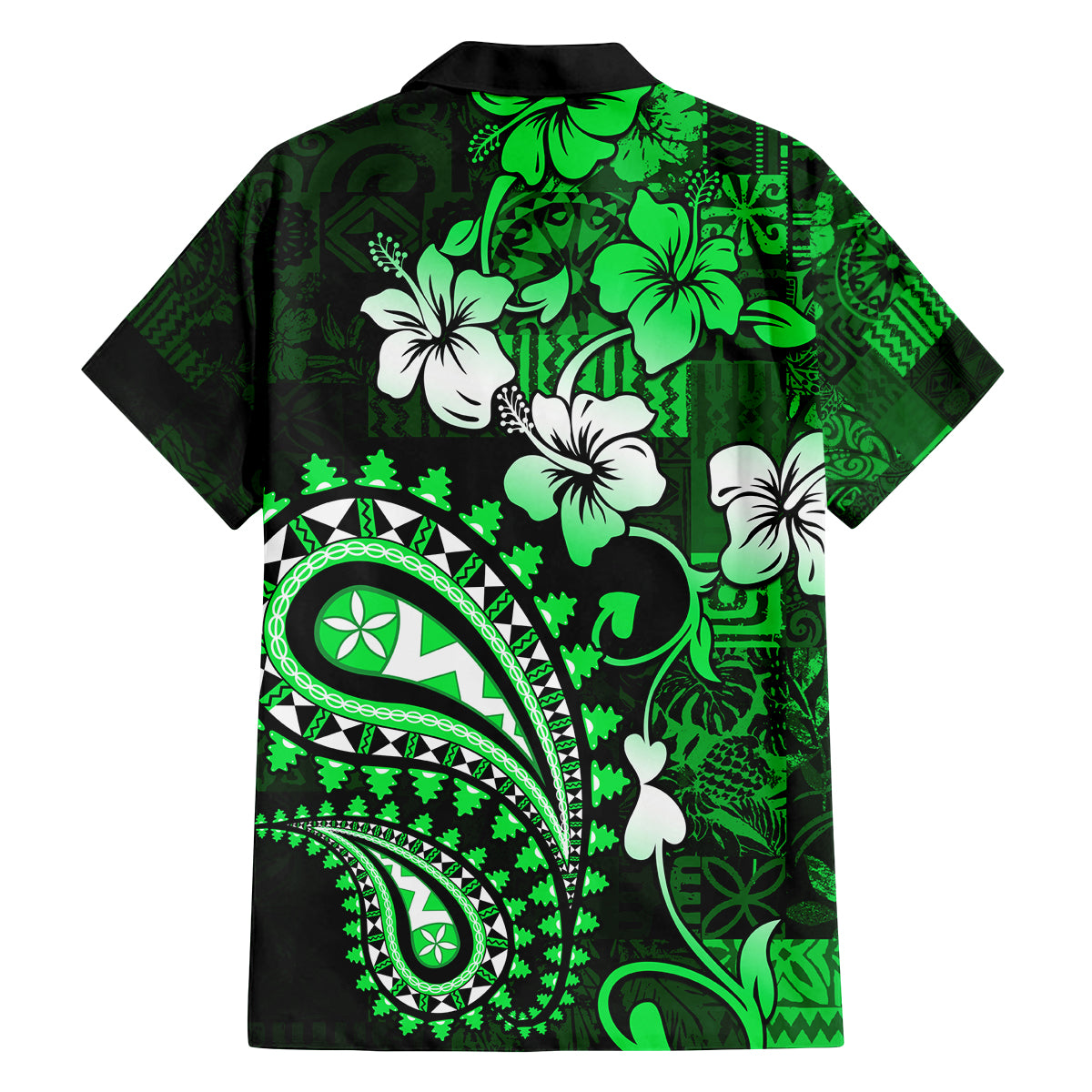 Fiji Masi Paisley With Hibiscus Tapa Family Matching Tank Maxi Dress and Hawaiian Shirt Green Version LT01 - Polynesian Pride