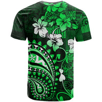 Fiji Masi Paisley With Hibiscus Tapa T Shirt Green Version LT01 - Polynesian Pride