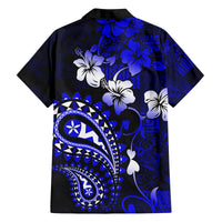 Fiji Masi Paisley With Hibiscus Tapa Family Matching Puletasi Dress and Hawaiian Shirt Navy Blue Version LT01 - Polynesian Pride