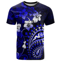 Fiji Masi Paisley With Hibiscus Tapa T Shirt Navy Blue Version LT01 Blue - Polynesian Pride