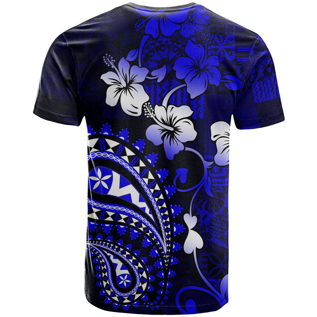 Fiji Masi Paisley With Hibiscus Tapa T Shirt Navy Blue Version LT01 - Polynesian Pride