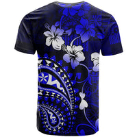 Fiji Masi Paisley With Hibiscus Tapa T Shirt Navy Blue Version LT01 - Polynesian Pride