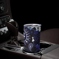 Fiji Masi Paisley With Hibiscus Tapa Tumbler Cup Navy Blue Version