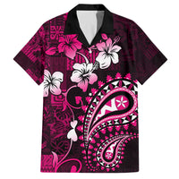 Fiji Masi Paisley With Hibiscus Tapa Family Matching Off Shoulder Short Dress and Hawaiian Shirt Pink Version LT01 Dad's Shirt - Short Sleeve Pink - Polynesian Pride