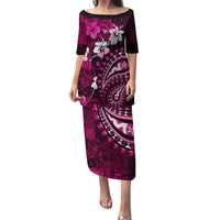 Fiji Masi Paisley With Hibiscus Tapa Family Matching Puletasi Dress and Hawaiian Shirt Pink Version LT01 Mom's Dress Pink - Polynesian Pride