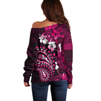 Fiji Masi Paisley With Hibiscus Tapa Off Shoulder Sweater Pink Version LT01 - Polynesian Pride