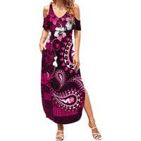 Fiji Masi Paisley With Hibiscus Tapa Summer Maxi Dress Pink Version LT01 Women Pink - Polynesian Pride