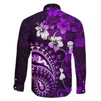 Fiji Masi Paisley Family Matching Long Sleeve Bodycon Dress and Hawaiian Shirt Fijian Hibiscus Tapa Purple Version LT01 - Polynesian Pride