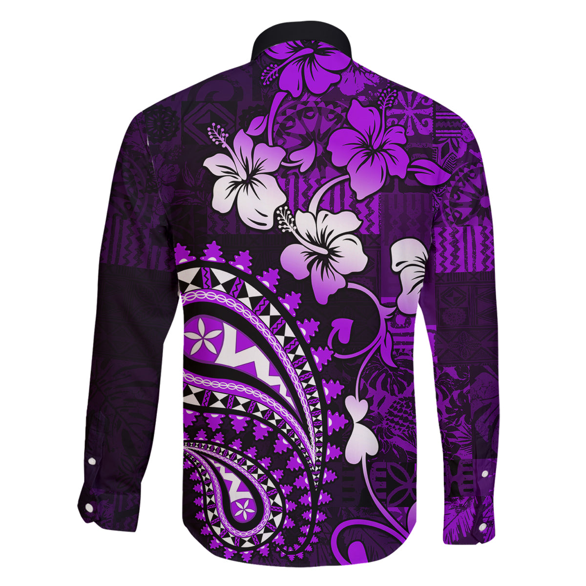 Fiji Masi Paisley Family Matching Tank Maxi Dress and Hawaiian Shirt Fijian Hibiscus Tapa Purple Version LT01 - Polynesian Pride