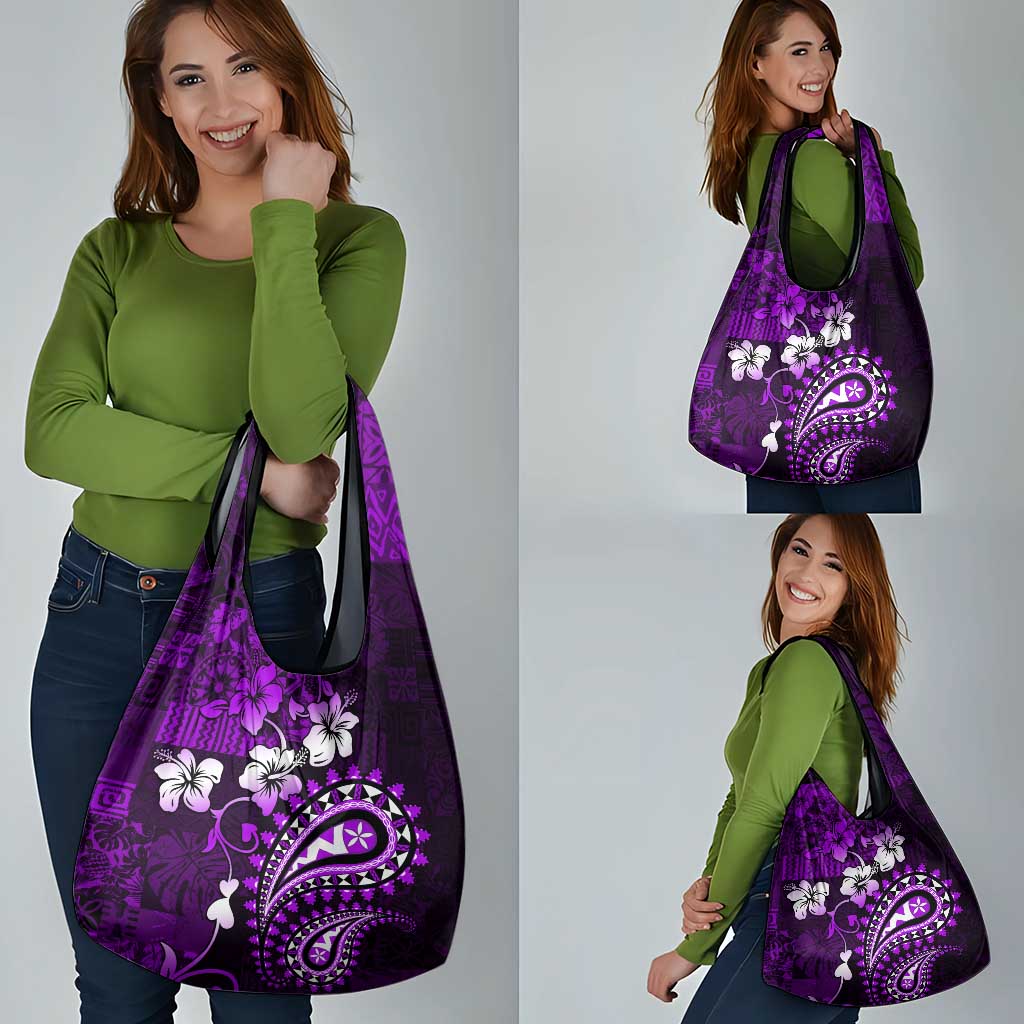 Fiji Masi Paisley Grocery Bag Fijian Hibiscus Tapa Purple Version
