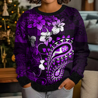 Fiji Masi Paisley Kid Ugly Christmas Sweater Fijian Hibiscus Tapa Purple Version LT01 - Polynesian Pride