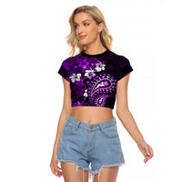 Fiji Masi Paisley Raglan Cropped T Shirt Fijian Hibiscus Tapa Purple Version LT01 Female Purple - Polynesian Pride