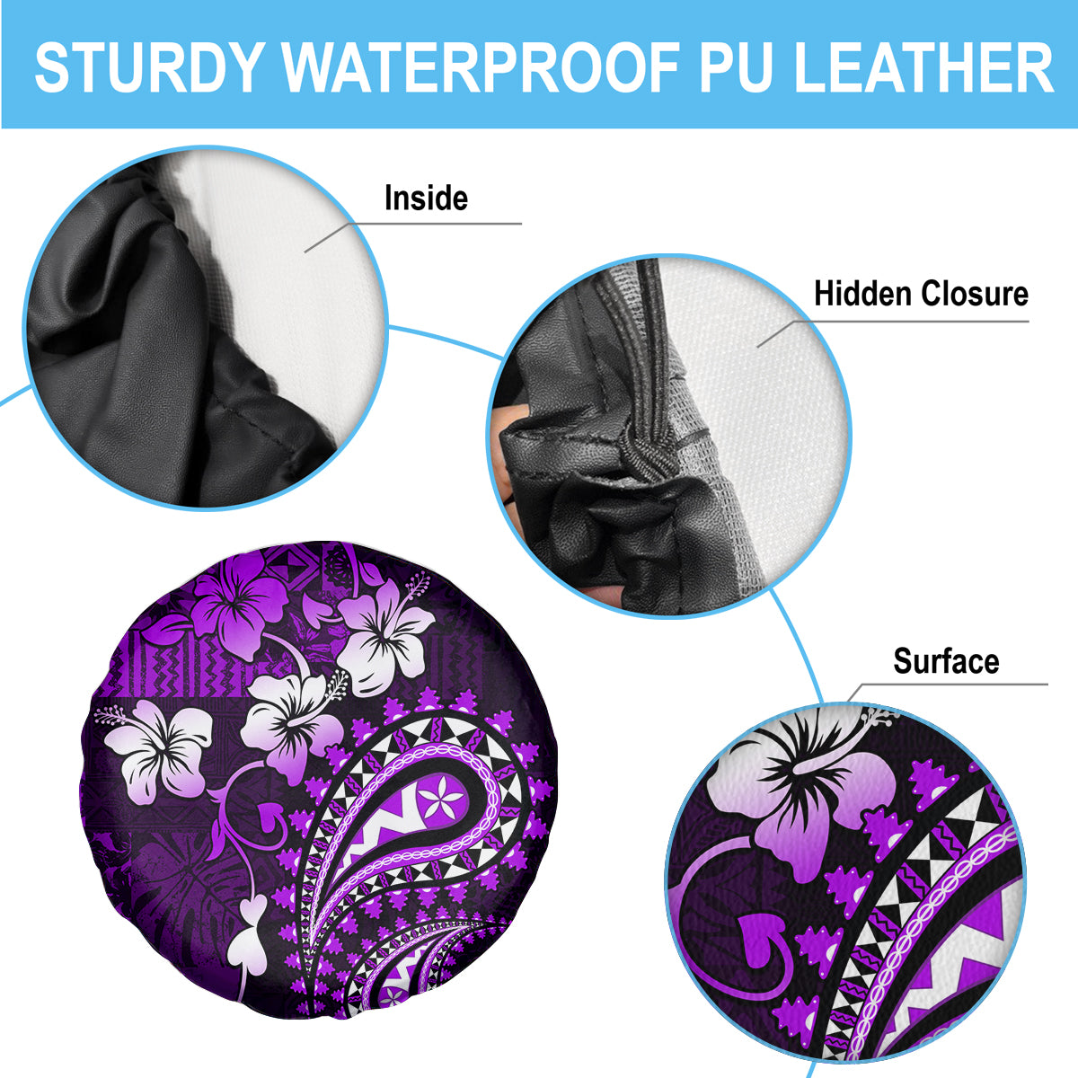 Fiji Masi Paisley Spare Tire Cover Fijian Hibiscus Tapa Purple Version LT01 - Polynesian Pride