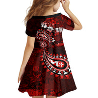 Fiji Masi Paisley Family Matching Off Shoulder Long Sleeve Dress and Hawaiian Shirt Fijian Hibiscus Tapa Red Version LT01 - Polynesian Pride