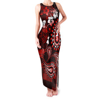 Fiji Masi Paisley Family Matching Tank Maxi Dress and Hawaiian Shirt Fijian Hibiscus Tapa Red Version LT01 Mom's Dress Red - Polynesian Pride