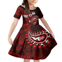 Fiji Masi Paisley Kid Short Sleeve Dress Fijian Hibiscus Tapa Red Version LT01 KID Red - Polynesian Pride
