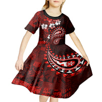 Fiji Masi Paisley Kid Short Sleeve Dress Fijian Hibiscus Tapa Red Version LT01 - Polynesian Pride