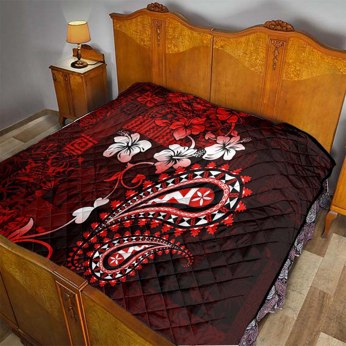 Fiji Masi Paisley Quilt Fijian Hibiscus Tapa Red Version LT01 - Polynesian Pride
