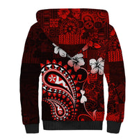 Fiji Masi Paisley Sherpa Hoodie Fijian Hibiscus Tapa Red Version LT01 - Polynesian Pride