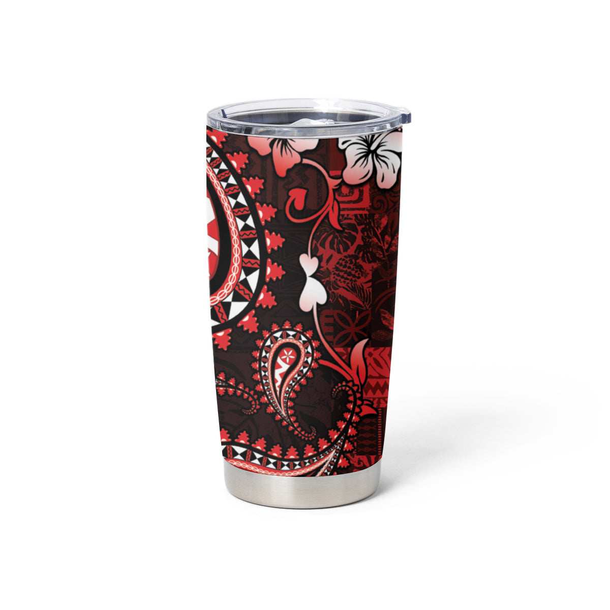 Fiji Masi Paisley Tumbler Cup Fijian Hibiscus Tapa Red Version