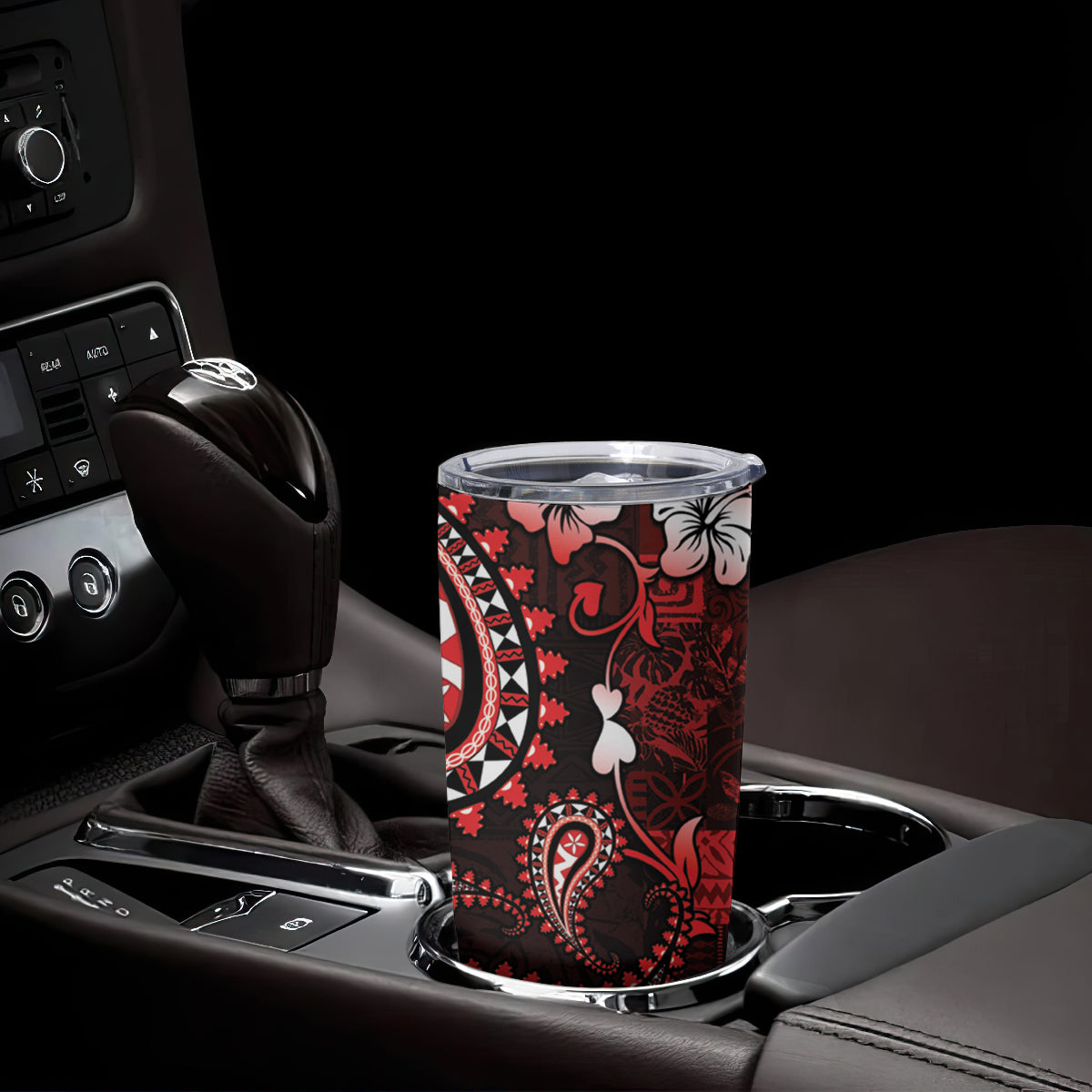 Fiji Masi Paisley Tumbler Cup Fijian Hibiscus Tapa Red Version