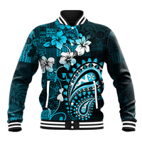 Fiji Masi Paisley Baseball Jacket Fijian Hibiscus Tapa Sky Blue Version LT01 Unisex Blue - Polynesian Pride