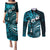Fiji Masi Paisley Couples Matching Puletasi Dress and Long Sleeve Button Shirt Fijian Hibiscus Tapa Sky Blue Version LT01 Blue - Polynesian Pride