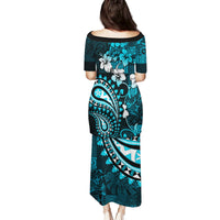 Fiji Masi Paisley Family Matching Puletasi Dress and Hawaiian Shirt Fijian Hibiscus Tapa Sky Blue Version LT01 - Polynesian Pride