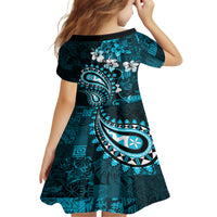 Fiji Masi Paisley Kid Short Sleeve Dress Fijian Hibiscus Tapa Sky Blue Version LT01 - Polynesian Pride