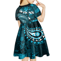 Fiji Masi Paisley Kid Short Sleeve Dress Fijian Hibiscus Tapa Sky Blue Version LT01 - Polynesian Pride