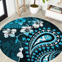 Fiji Masi Paisley Round Carpet Fijian Hibiscus Tapa Sky Blue Version LT01 Blue - Polynesian Pride