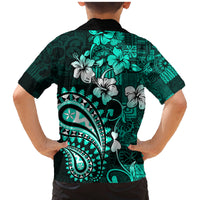 Fiji Masi Paisley Family Matching Mermaid Dress and Hawaiian Shirt Fijian Hibiscus Tapa Turquoise Version LT01 - Polynesian Pride