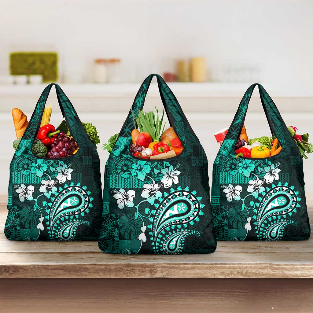 Fiji Masi Paisley Grocery Bag Fijian Hibiscus Tapa Turquoise Version