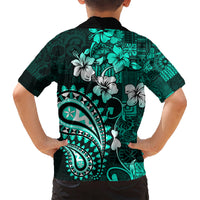 Fiji Masi Paisley Kid Hawaiian Shirt Fijian Hibiscus Tapa Turquoise Version LT01 - Polynesian Pride