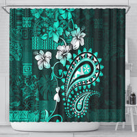 Fiji Masi Paisley Shower Curtain Fijian Hibiscus Tapa Turquoise Version LT01 - Polynesian Pride