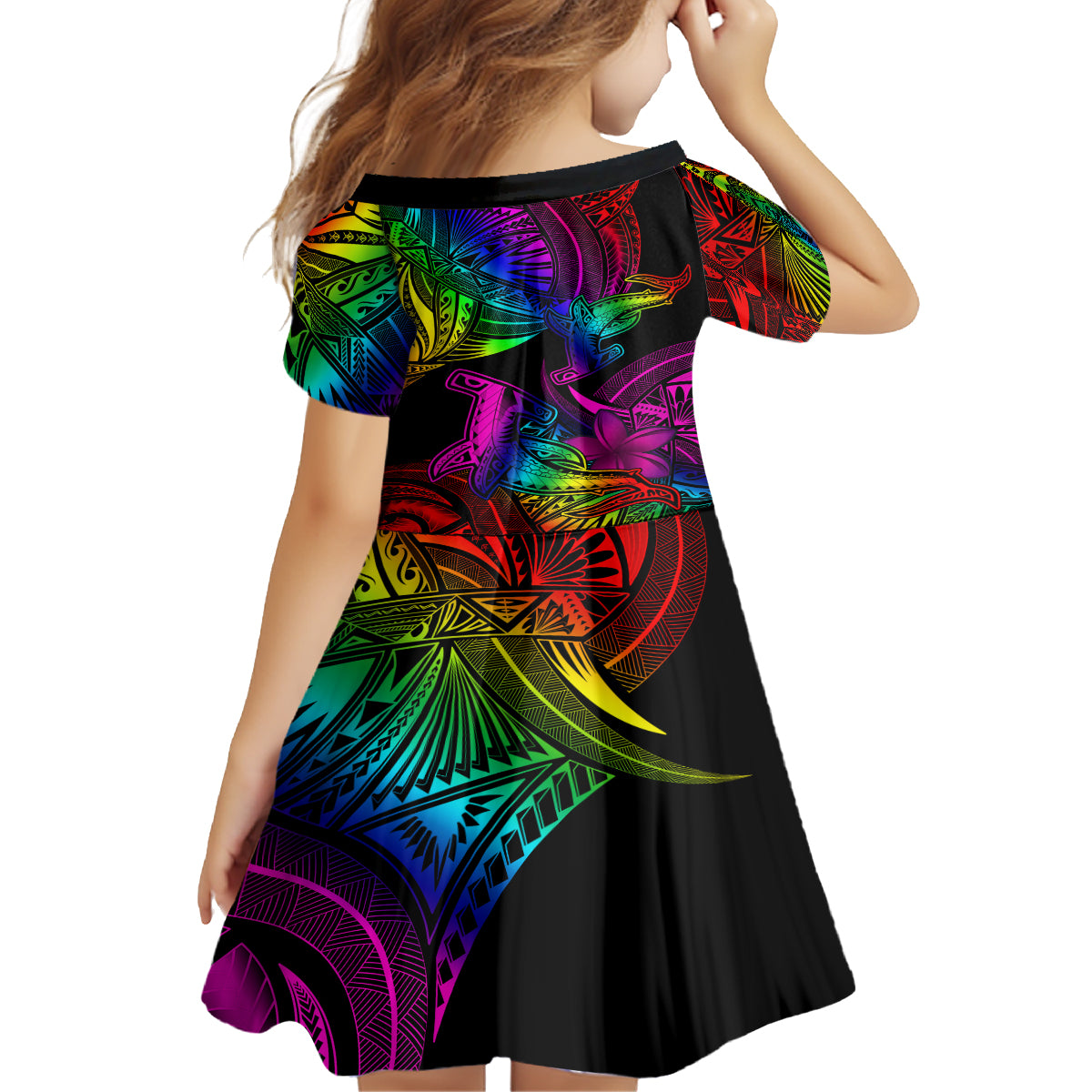 LGBT History Month Kid Short Sleeve Dress Polynesian Hammerhead Shark LT01 - Polynesian Pride
