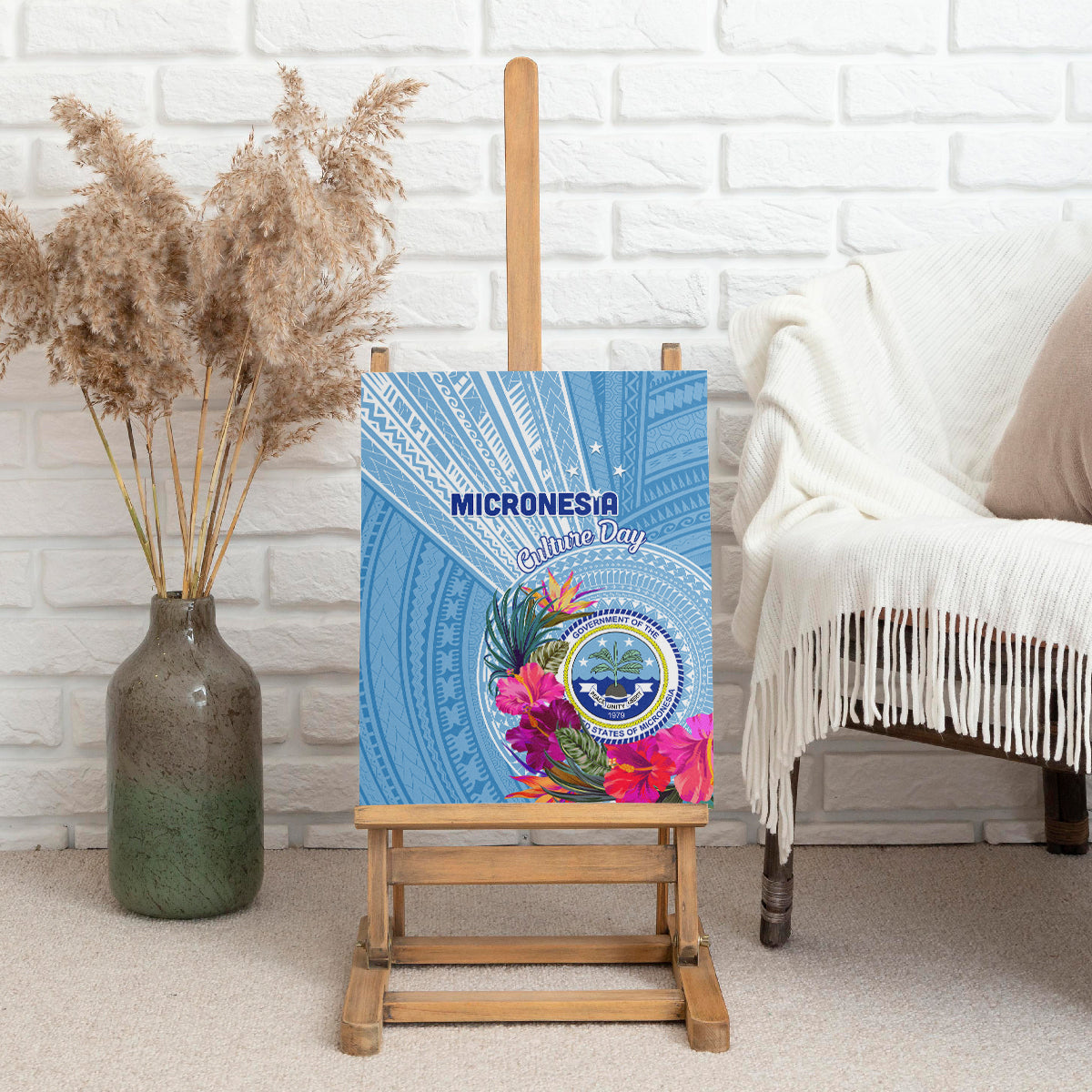Micronesia Culture Day Canvas Wall Art Tribal Pattern Tropical Style LT01 8 x 10 inches Blue - Polynesian Pride