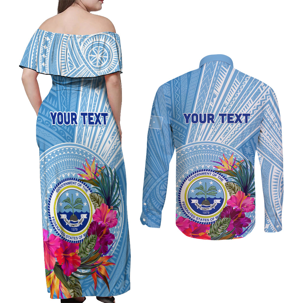Micronesia Culture Day Couples Matching Off Shoulder Maxi Dress and Long Sleeve Button Shirt Tribal Pattern Tropical Style LT01 - Polynesian Pride