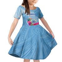 Micronesia Culture Day Family Matching Short Sleeve Bodycon Dress and Hawaiian Shirt Tribal Pattern Tropical Style LT01 Daughter's Dress Blue - Polynesian Pride