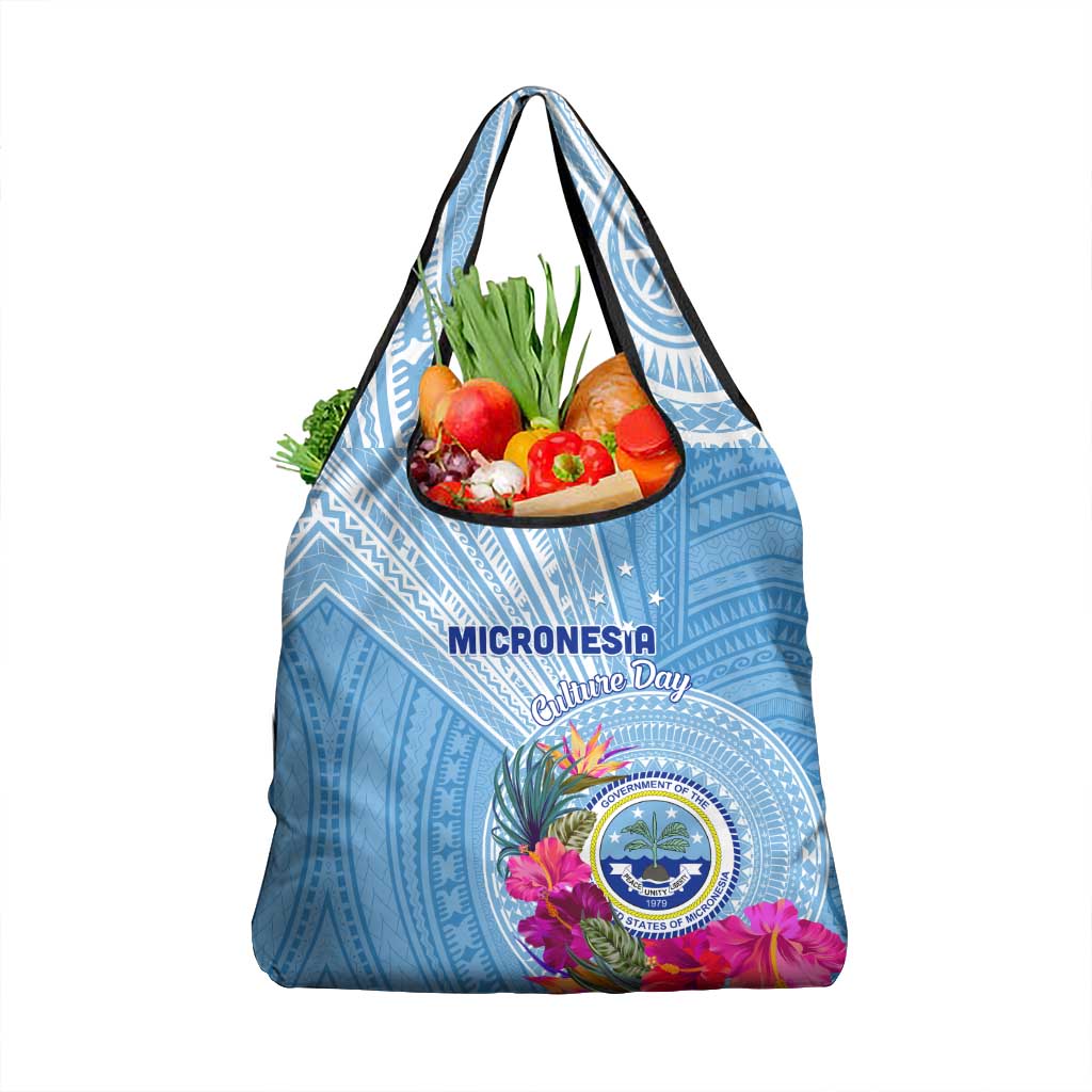 Micronesia Culture Day Grocery Bag Tribal Pattern Tropical Style LT01 1-pack One Size Blue - Polynesian Pride