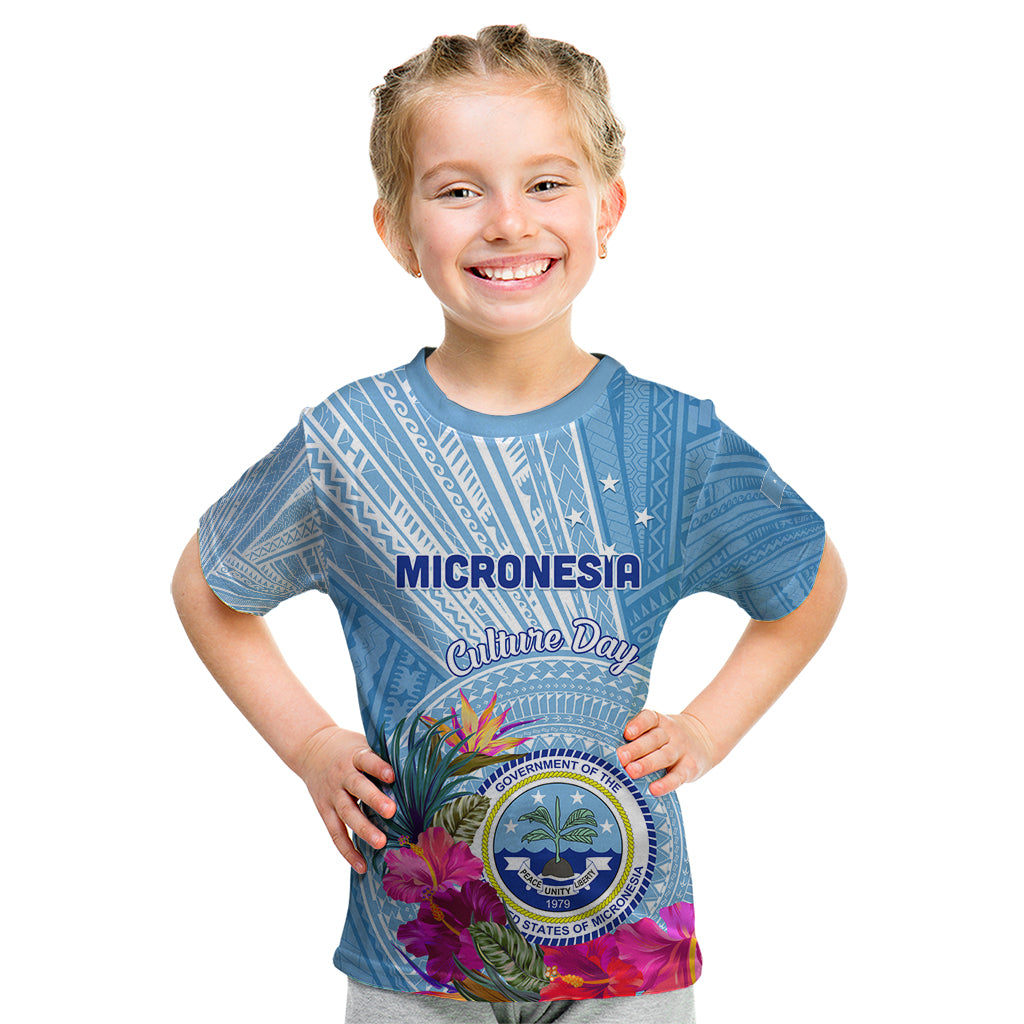Micronesia Culture Day Kid T Shirt Tribal Pattern Tropical Style LT01 Blue - Polynesian Pride