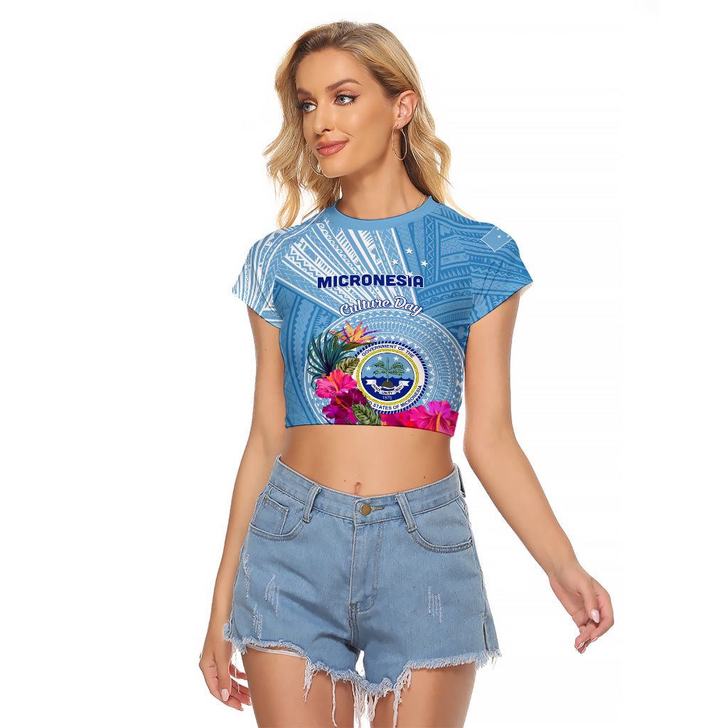 Micronesia Culture Day Raglan Cropped T Shirt Tribal Pattern Tropical Style LT01 Female Blue - Polynesian Pride