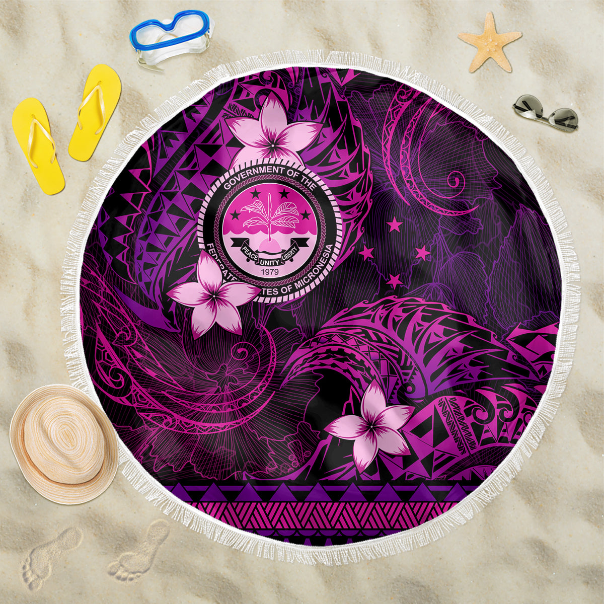 FSM Culture Day Beach Blanket Tribal Pattern Pink Version LT01 One Size 150cm Pink - Polynesian Pride