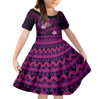 FSM Culture Day Family Matching Off Shoulder Short Dress and Hawaiian Shirt Tribal Pattern Pink Version LT01 Daughter's Dress Pink - Polynesian Pride